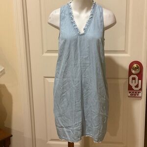 Tommy Bahama Light Blue Sleeveless Dress with Ruffle Trim. Pockets. Size Small.